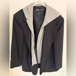 Zara Black Blazer with Gray Hoodie Insert